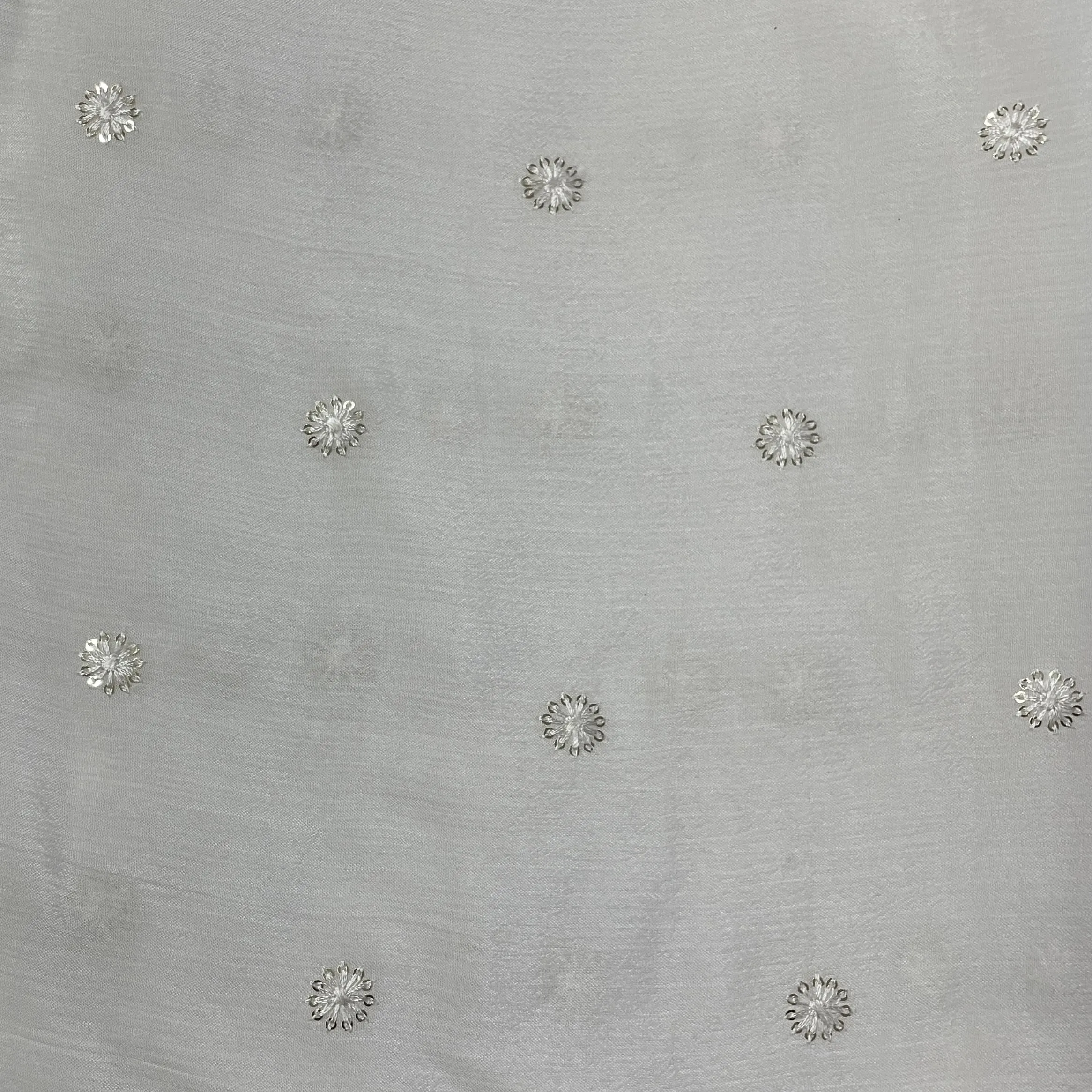 White Circle Sequins Embroidery Dyeable Chinnon Fabric