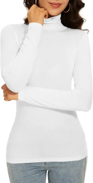 White Long Sleeve Turtleneck Shirt Women Casual Underwear Cute Thermal Underscrubs Layer Tops Winter Fall (White XL)