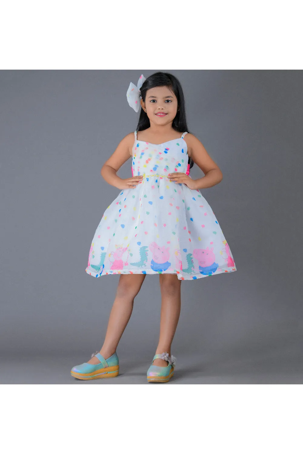 White Peppa And George Printed Organza Dress