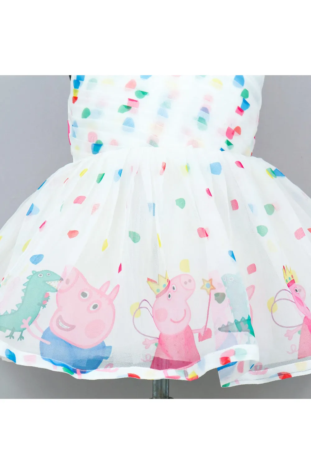White Peppa And George Printed Organza Dress