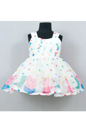 White Peppa And George Printed Organza Dress