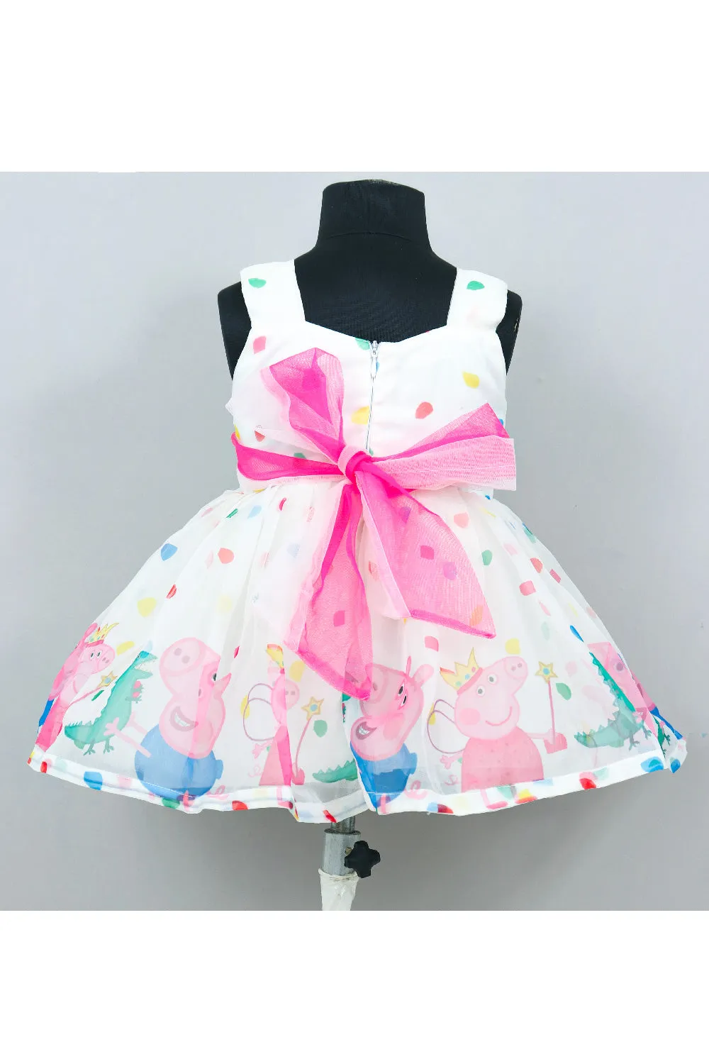 White Peppa And George Printed Organza Dress