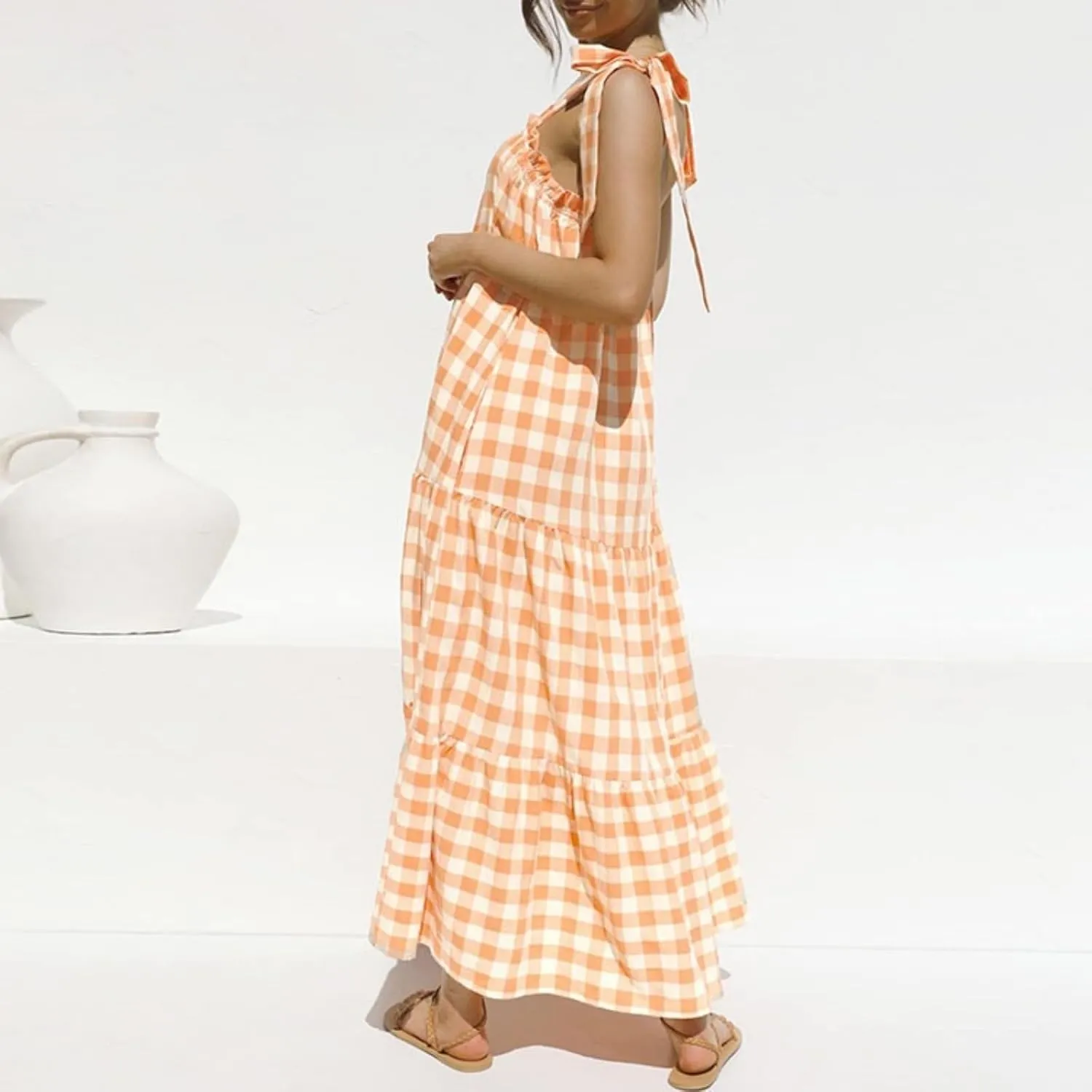 Women Tie Shoulder Graphic Boho Maxi Dress Sleeveless Flowy Tiered A Line Maxi Dress Summer Vocation Graffiti Sundress