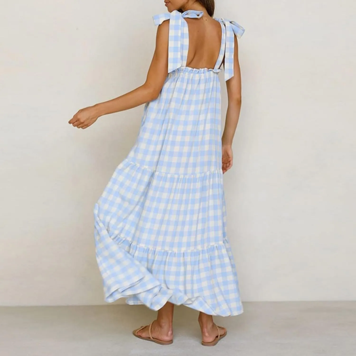 Women Tie Shoulder Graphic Boho Maxi Dress Sleeveless Flowy Tiered A Line Maxi Dress Summer Vocation Graffiti Sundress