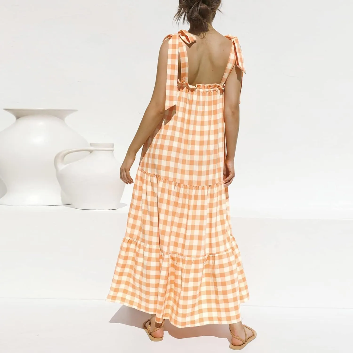 Women Tie Shoulder Graphic Boho Maxi Dress Sleeveless Flowy Tiered A Line Maxi Dress Summer Vocation Graffiti Sundress