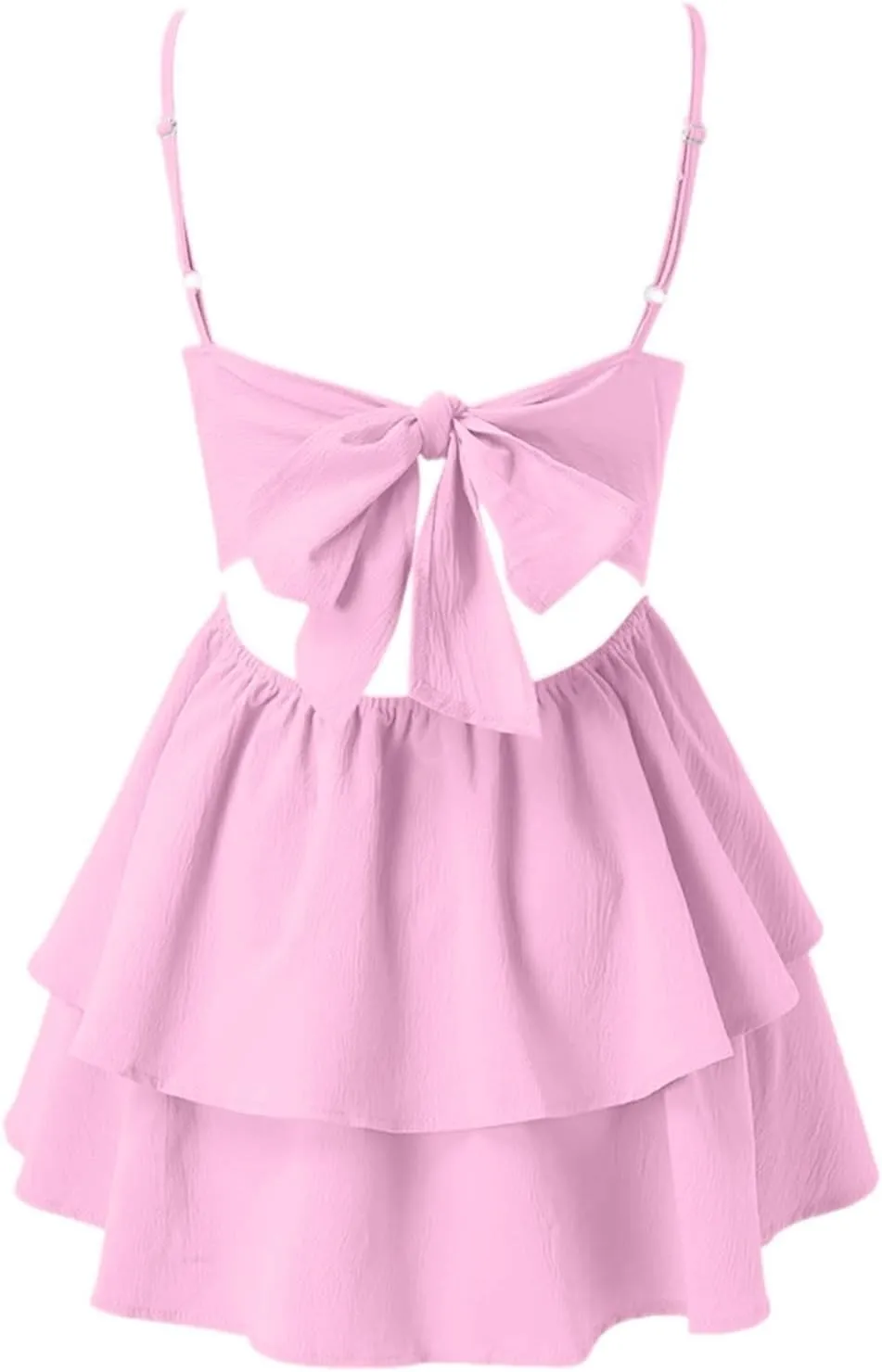 Womens 2025 Summer Casual Spaghetti Strap Mini Dress Bow Tie Back Cut Out Tiered A-Line Boho Sundress