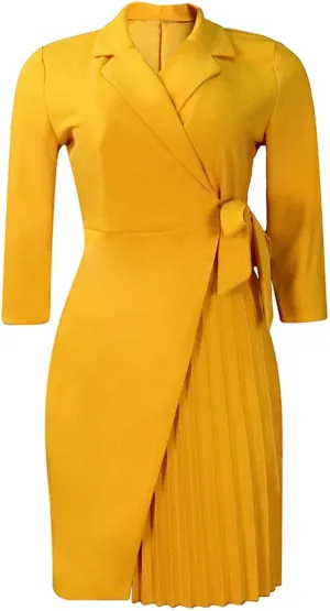 Womens Asymmetric Blazer Dress Pleated Wrap Dress Ladies Elegant Casual Work Office Events Blazer Dresses Outfits