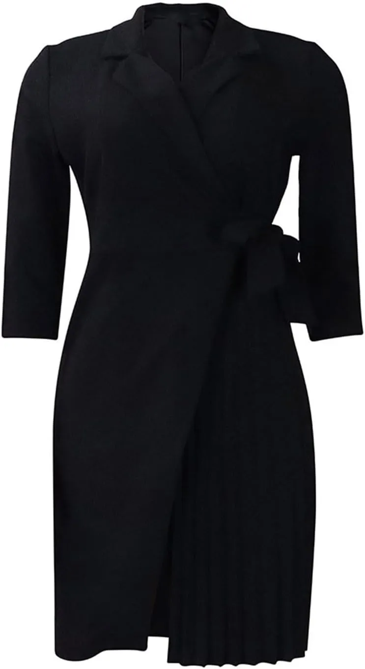 Womens Asymmetric Blazer Dress Pleated Wrap Dress Ladies Elegant Casual Work Office Events Blazer Dresses Outfits