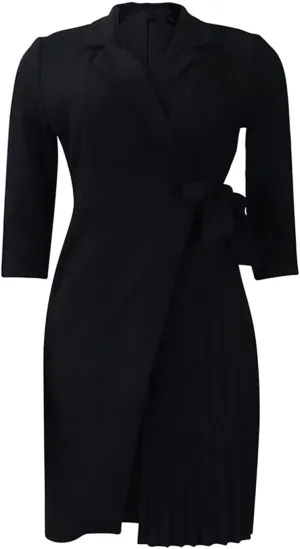 Womens Asymmetric Blazer Dress Pleated Wrap Dress Ladies Elegant Casual Work Office Events Blazer Dresses Outfits