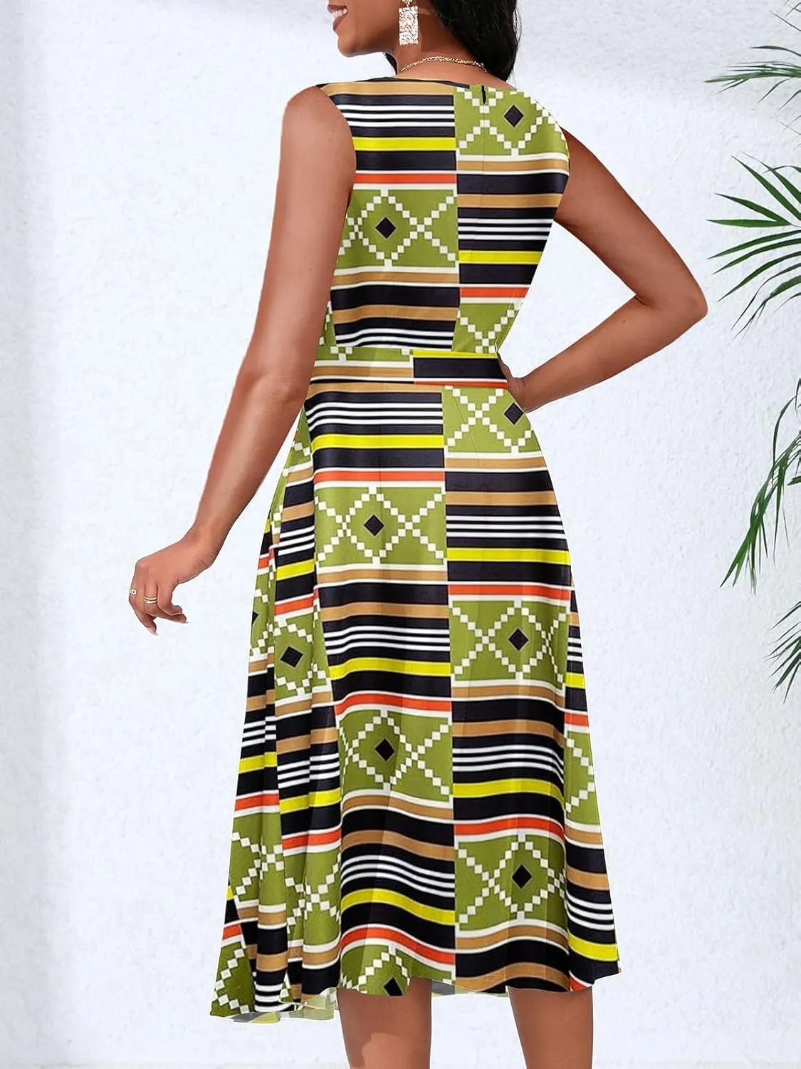 Women's Casual Floral Printed Sleeveless Dress for Women Round Neck Flowy Party Midi Dresses