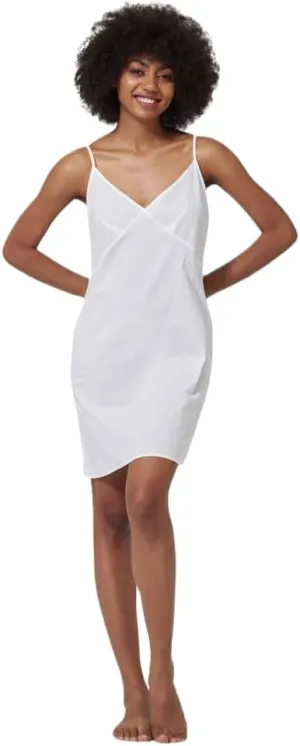 Women's Cotton Full Slip with Breast Area Shape for Under Dresses Adjustable Spaghetti Strap V Neck (White,L)