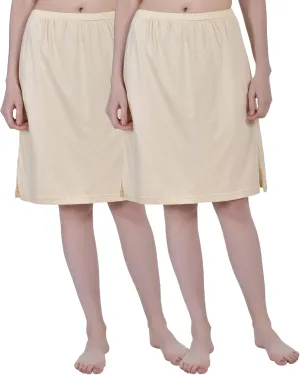 Women's Cotton Knee Length Underdress Half Slip Skirt 2 Pieces