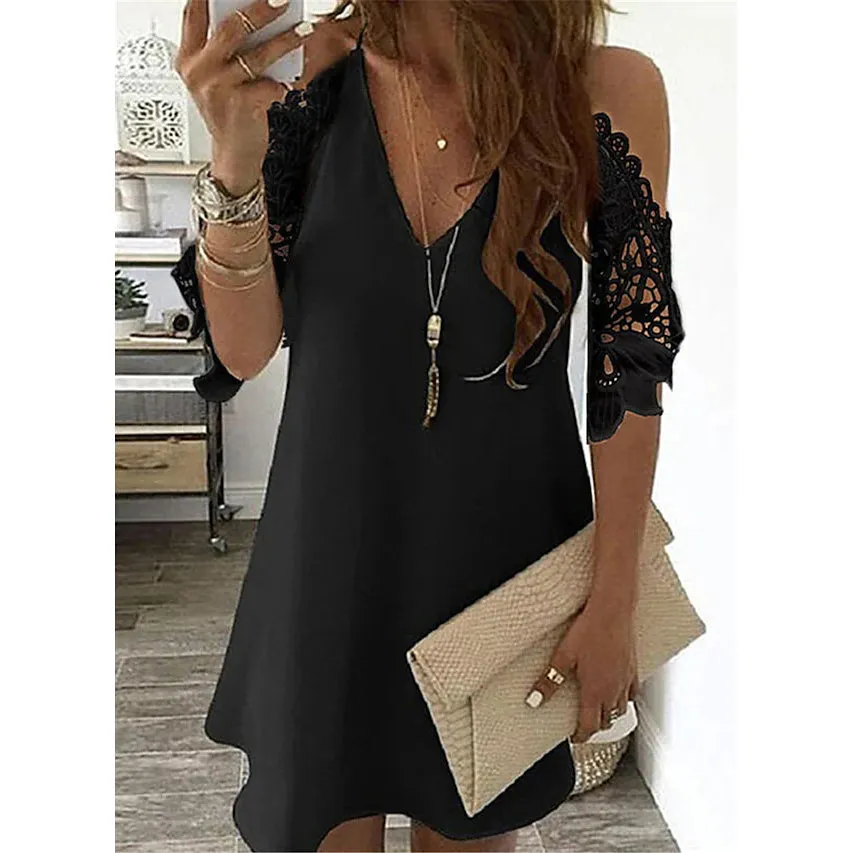 Women's Half Sleeve Solid Cutout Shift Dress