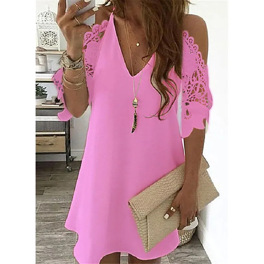 Women's Half Sleeve Solid Cutout Shift Dress