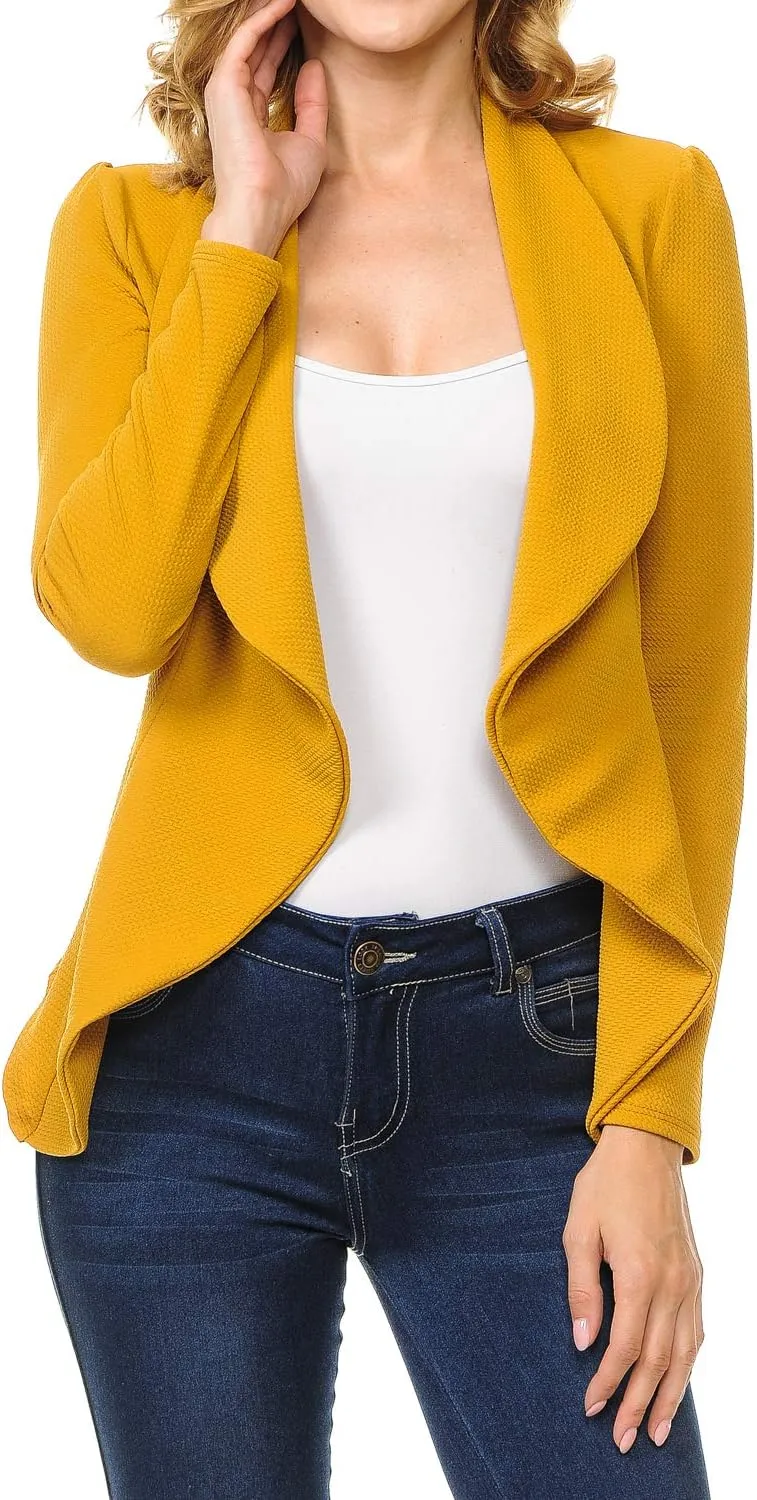 Women's Long Sleeve Classic Draped Open Front Lightweight Blazer(S-3XL)