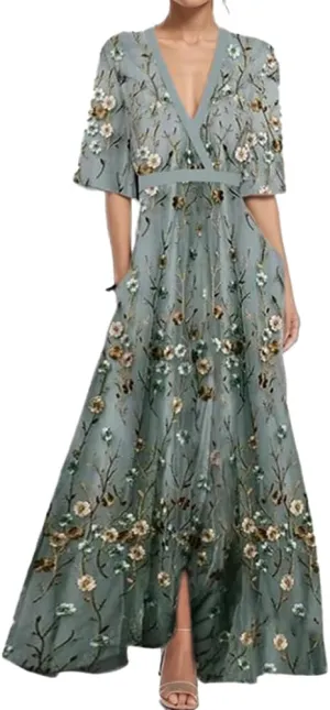 Womens Spring Floral Printed Maxi Dress 2025 Elegant V Neck Belted Summer Wedding Prom Cocktail Beach Dresses