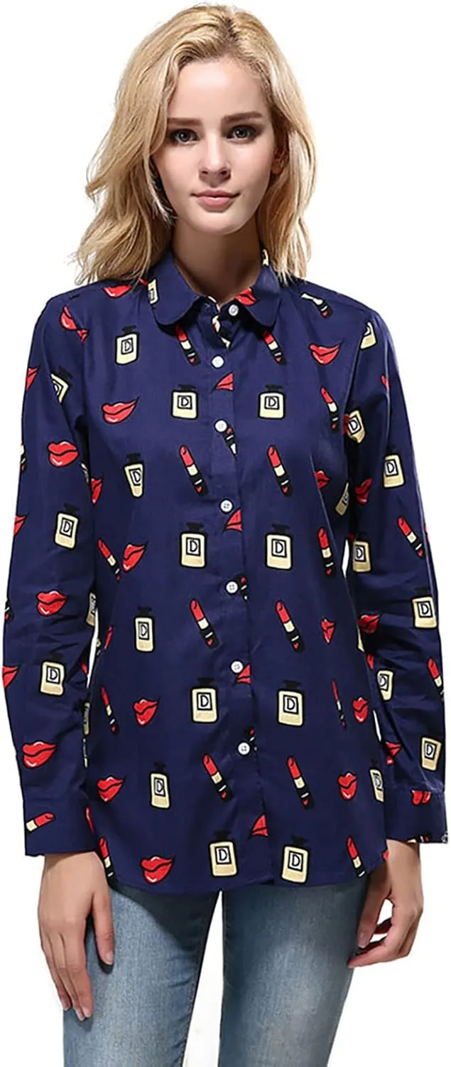 Womens Tops Casual Long Sleeve Button Up Hawaiian Shirts Elegant Work Blouses