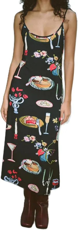 Womens Vintage Floral Slip Dress Spaghetti Strap Backless Flowy Long Dress Slim Fit Retro Cami Maxi Dress