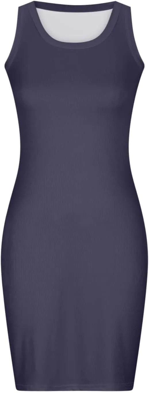 XUNRYAN 2024 Tank Dresses for Women Summer Sleeveless Knit Ribbed Bodycon Mini Dress Slim Fit Sexy Clubwear Vacation Outfit