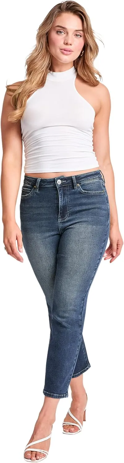 YMI Women's High Rise Vintage Stretch Straight Leg Jeans