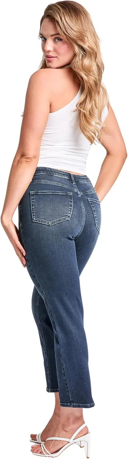 YMI Women's High Rise Vintage Stretch Straight Leg Jeans
